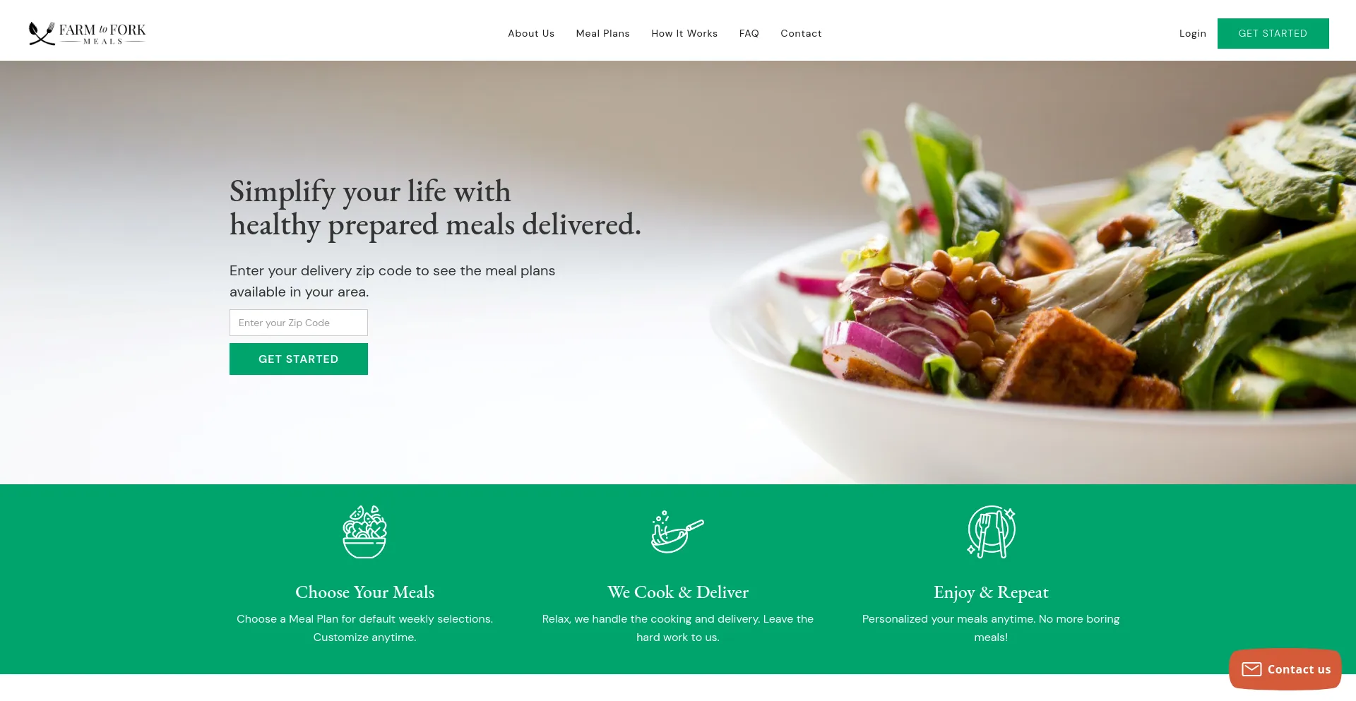 Screenshot of farmtoforkmeals.com homepage