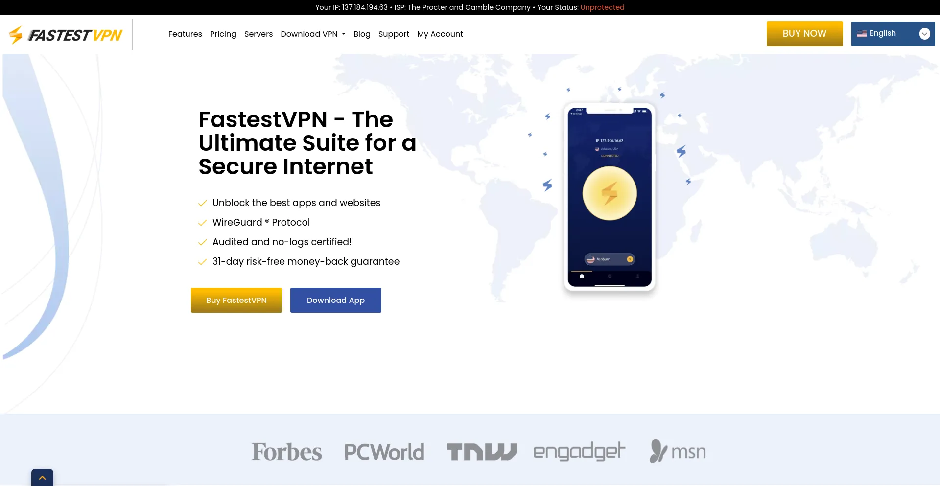 Screenshot of fastestvpn.com homepage