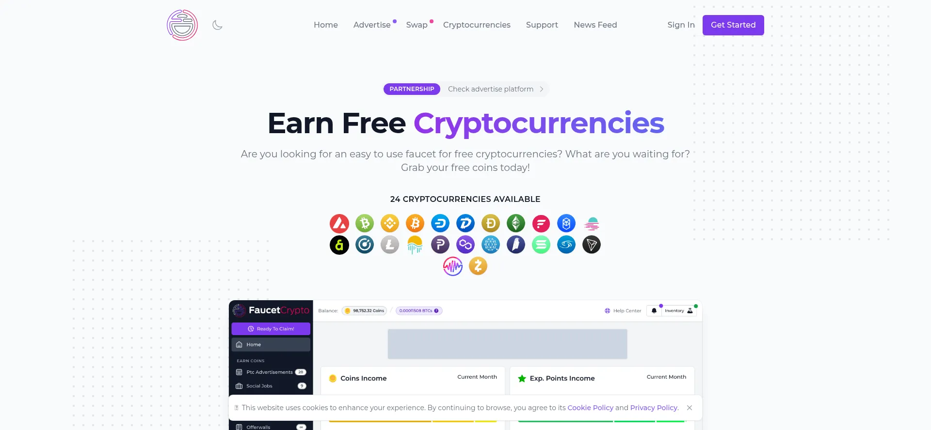 Screenshot of faucetcrypto.com homepage