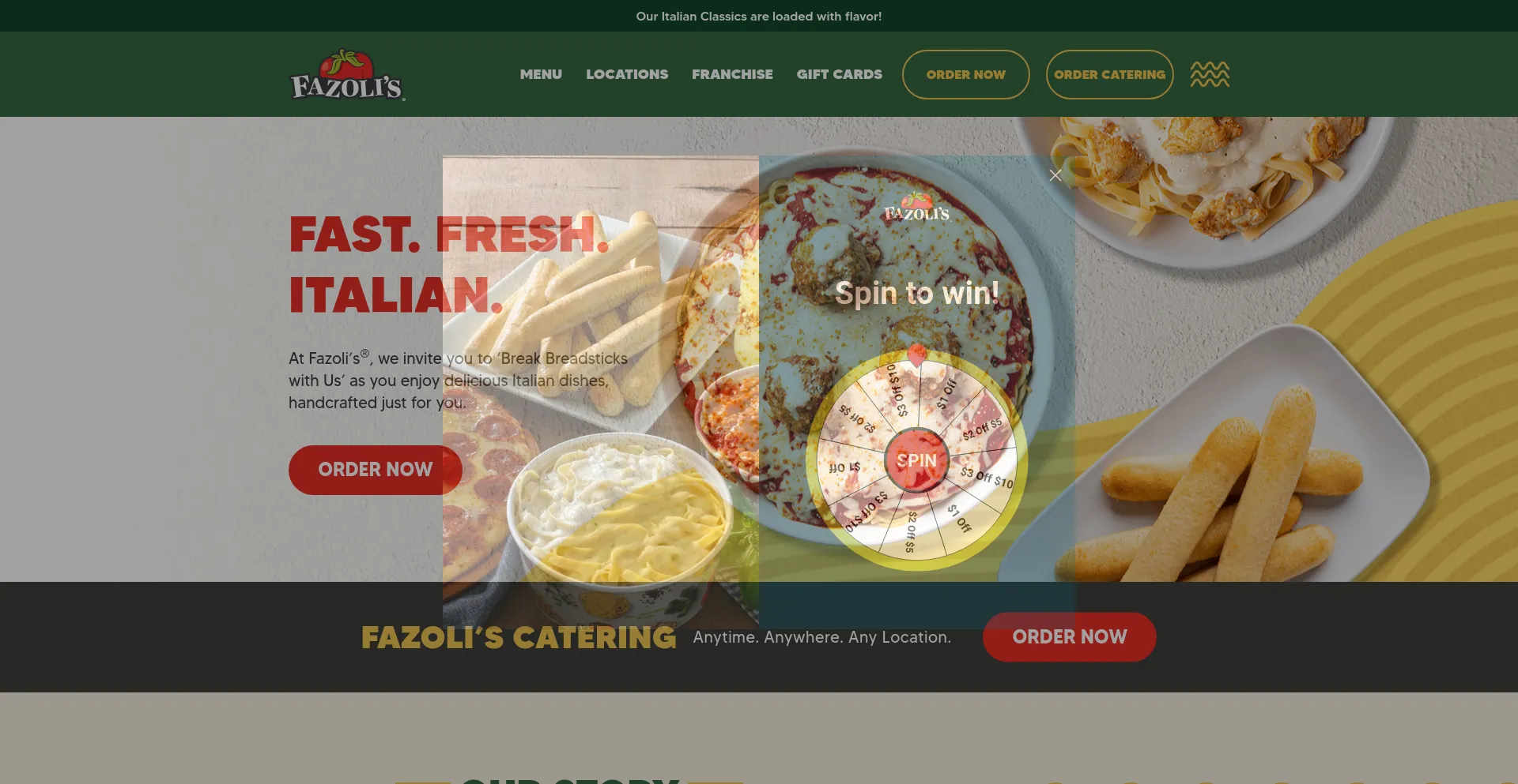 Screenshot of fazolis.com homepage