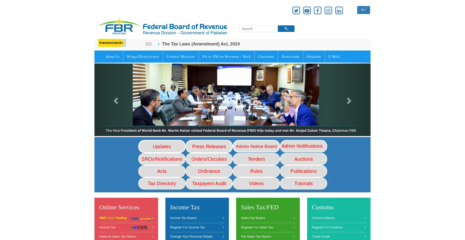 Screenshot of fbr.gov.pk homepage