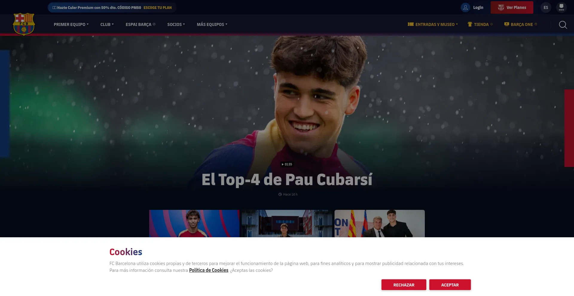 Screenshot of fcbarcelona.es homepage