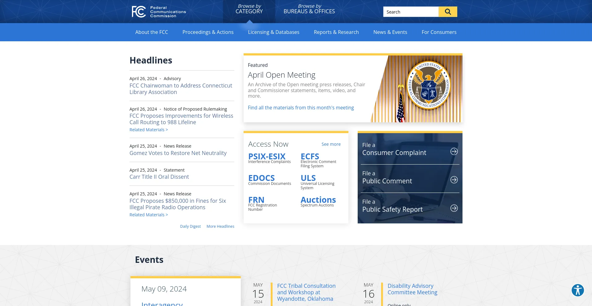 Screenshot of fcc.gov homepage