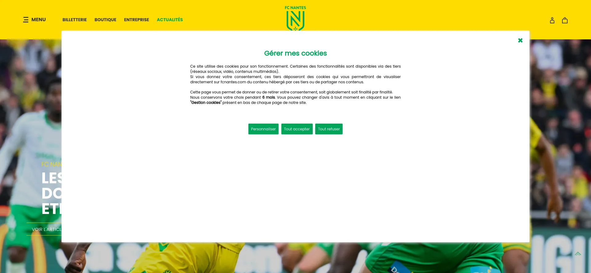 Screenshot of fcnantes.com homepage