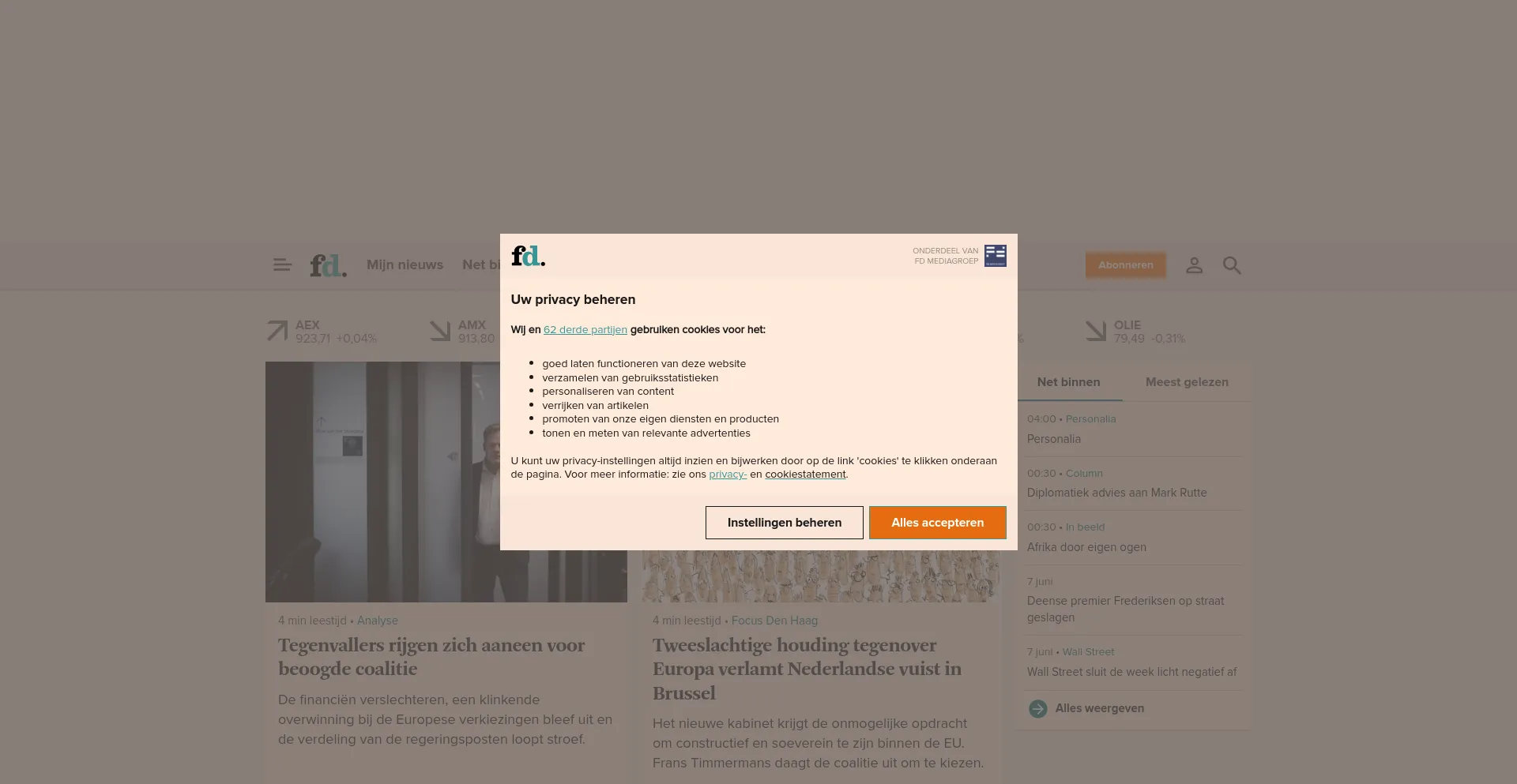 Screenshot of fd.nl homepage