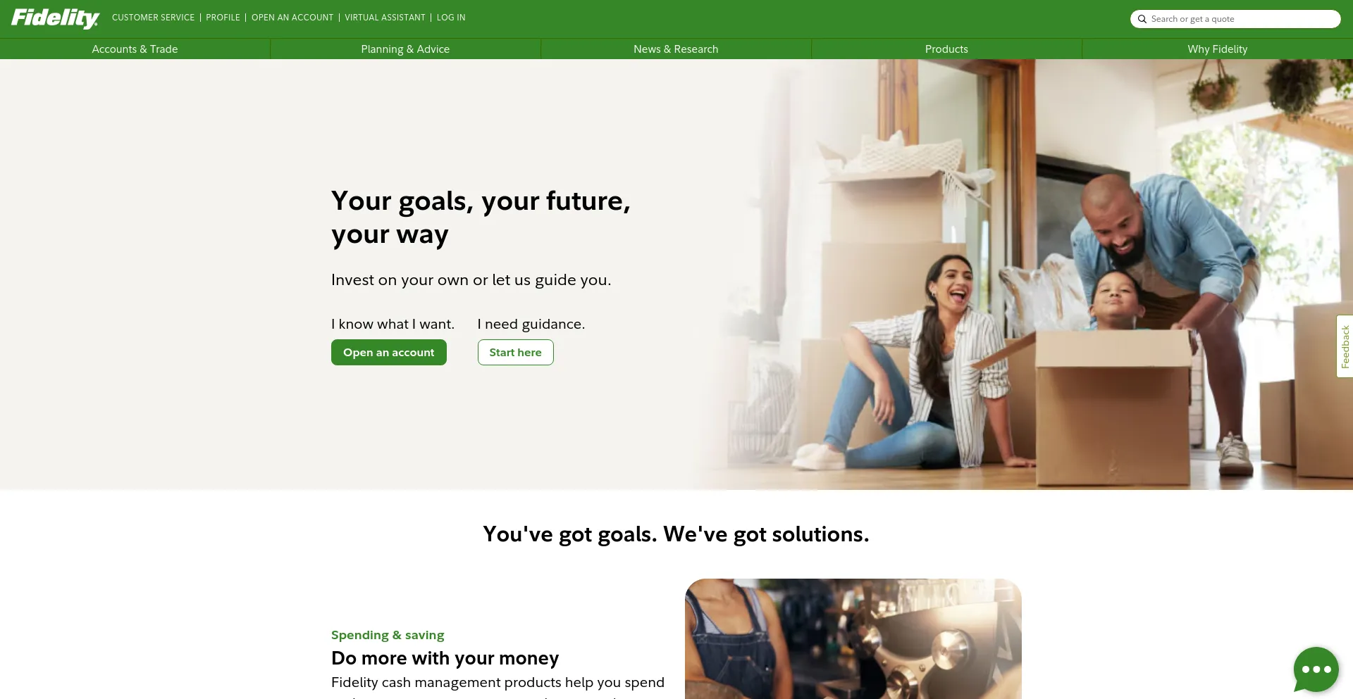 Screenshot of fidelity.com homepage