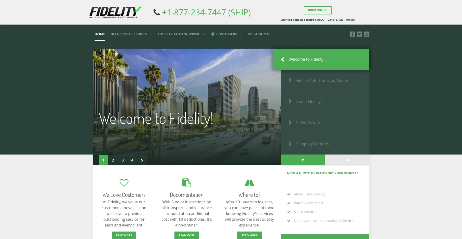 Screenshot of fidelityautoshipping.com homepage