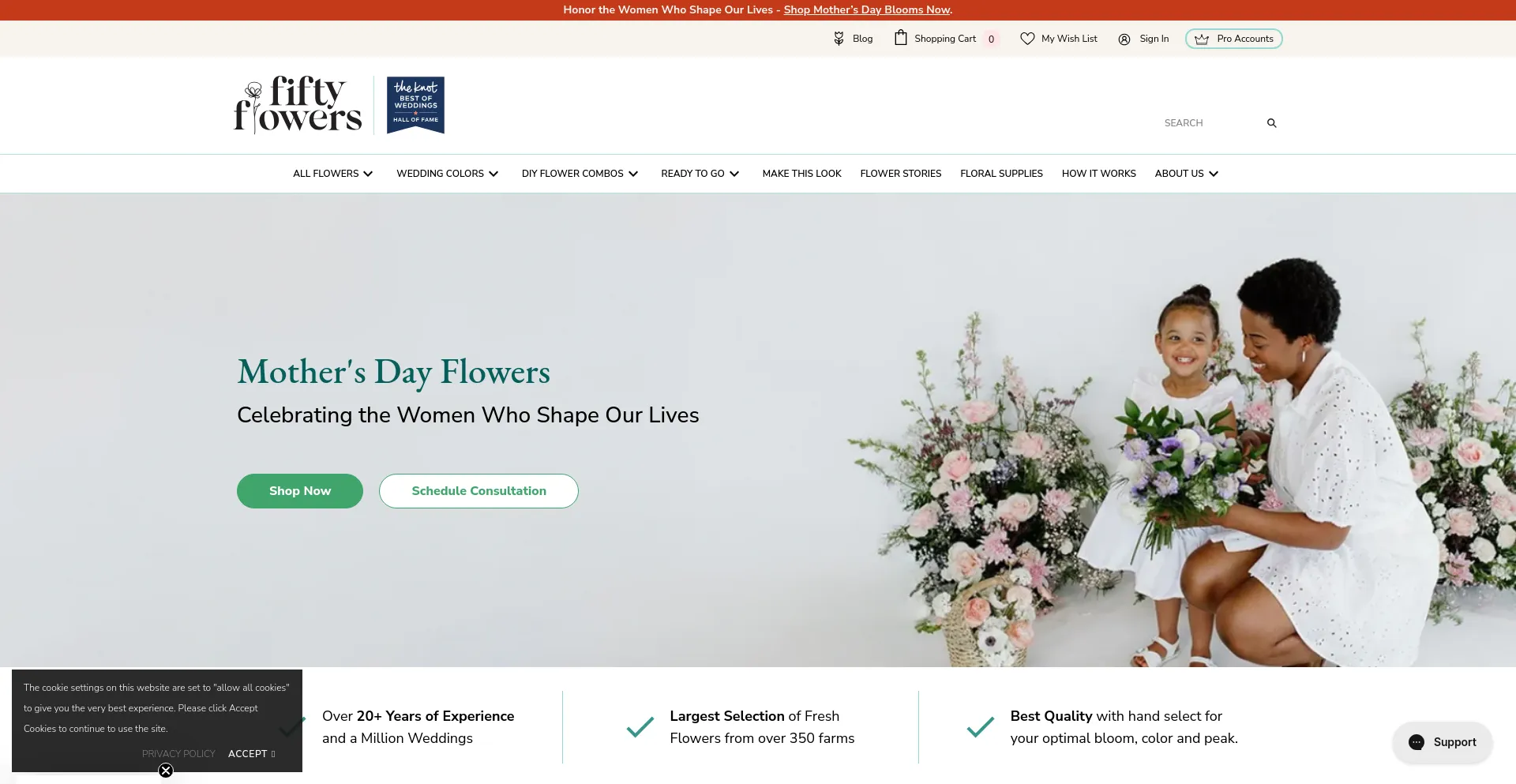 Screenshot of fiftyflowers.com homepage