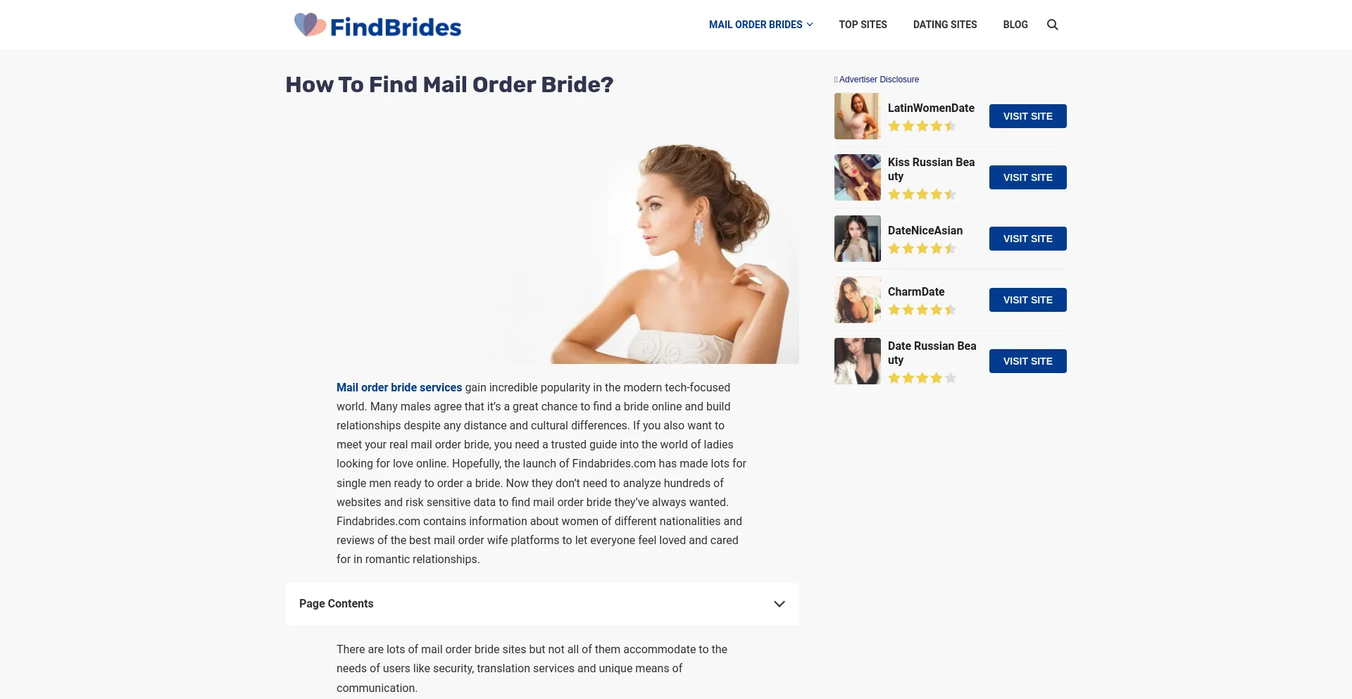 Screenshot of findabrides.com homepage