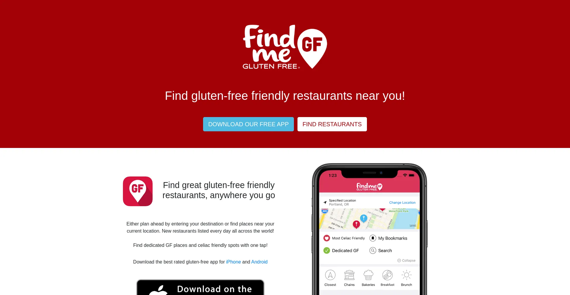 Screenshot of findmeglutenfree.com homepage