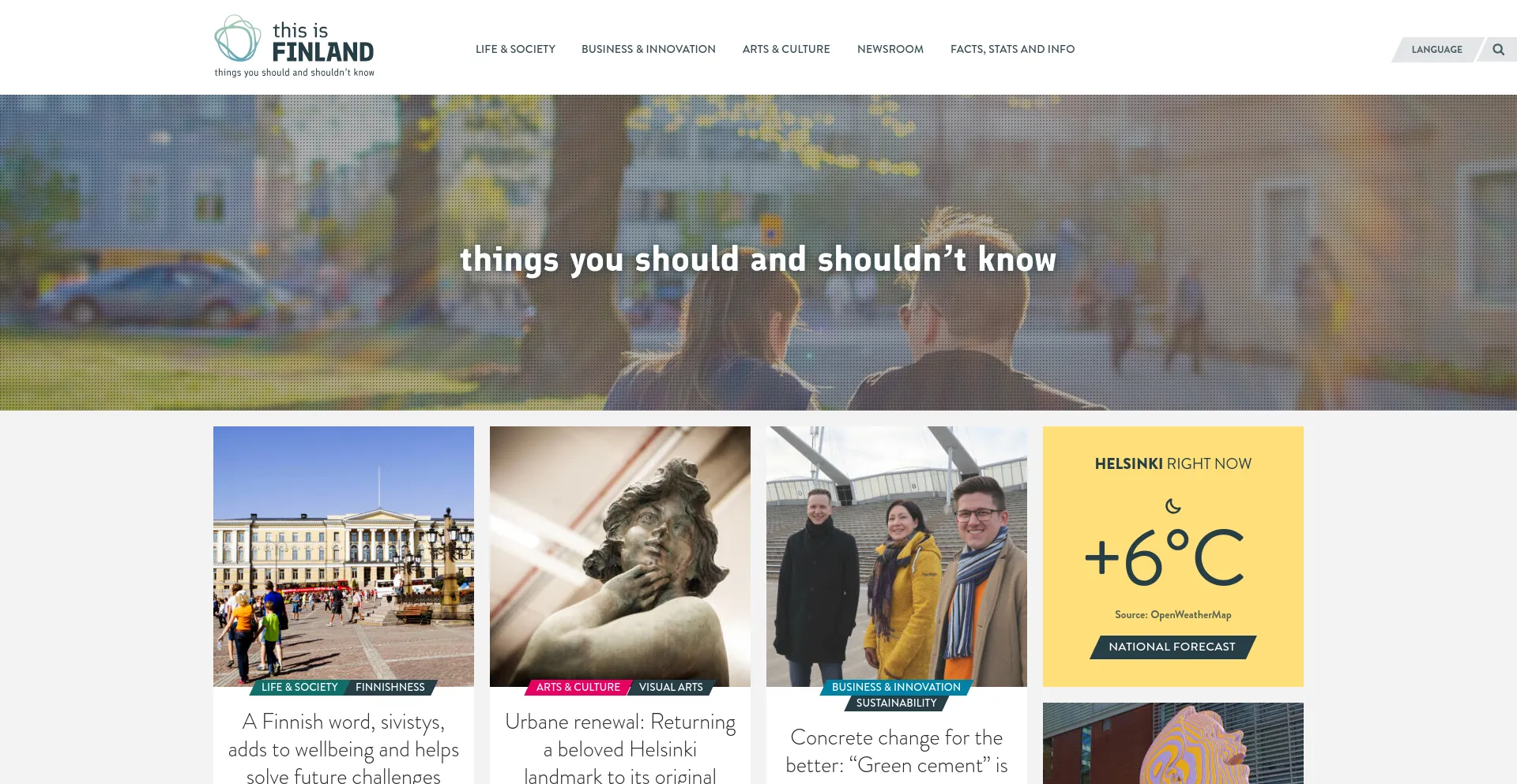 Screenshot of finland.fi homepage