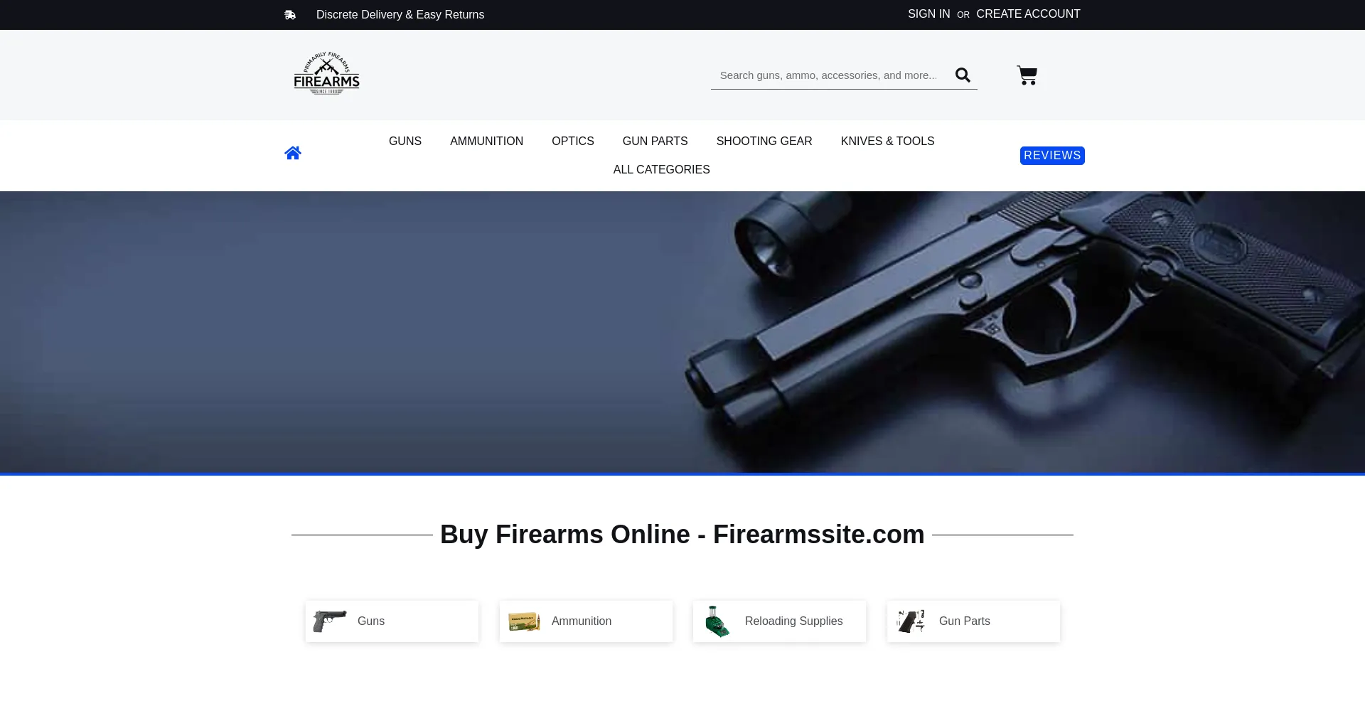 Screenshot of firearmssite.com homepage