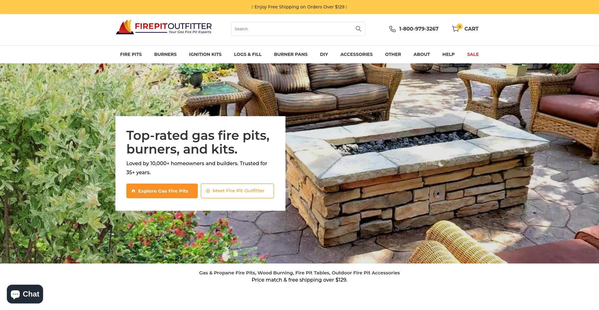 Screenshot of firepitoutfitter.com homepage