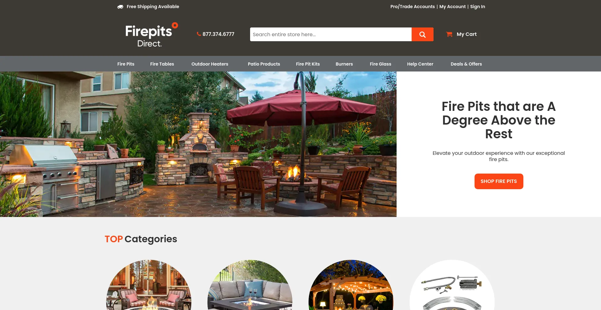 Screenshot of firepitsdirect.com homepage