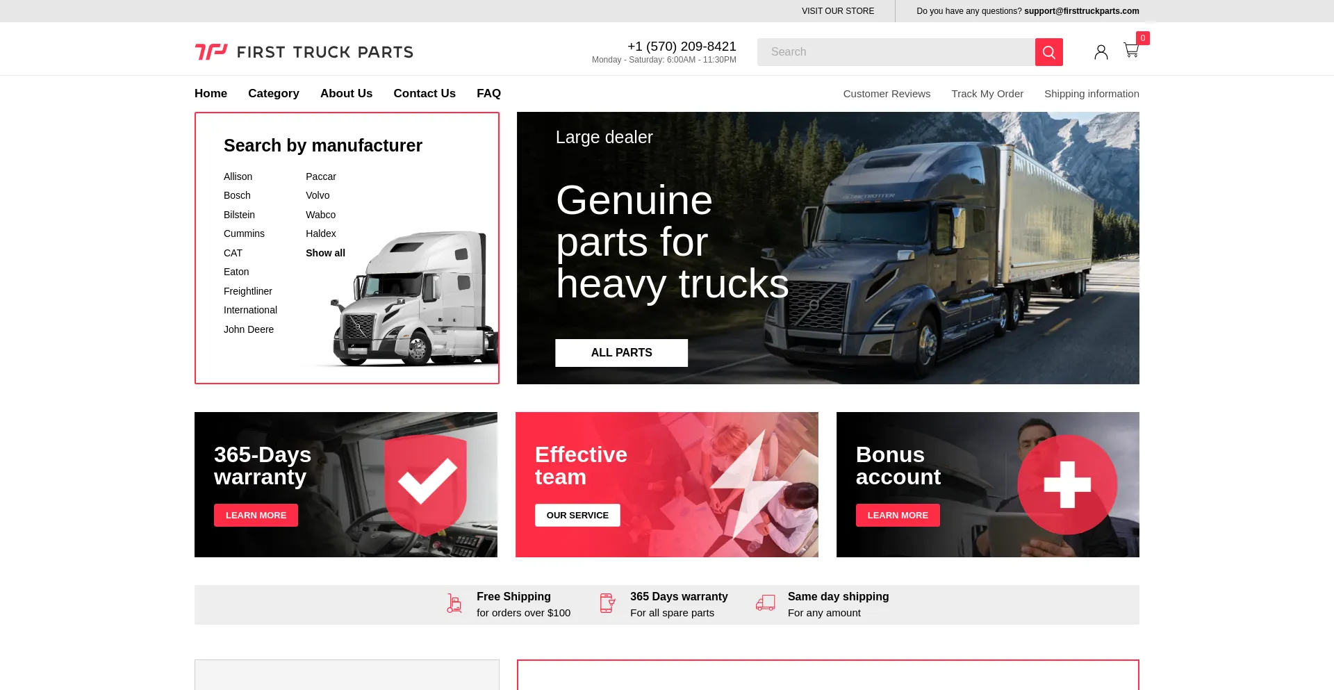 Screenshot of firsttruckparts.com homepage