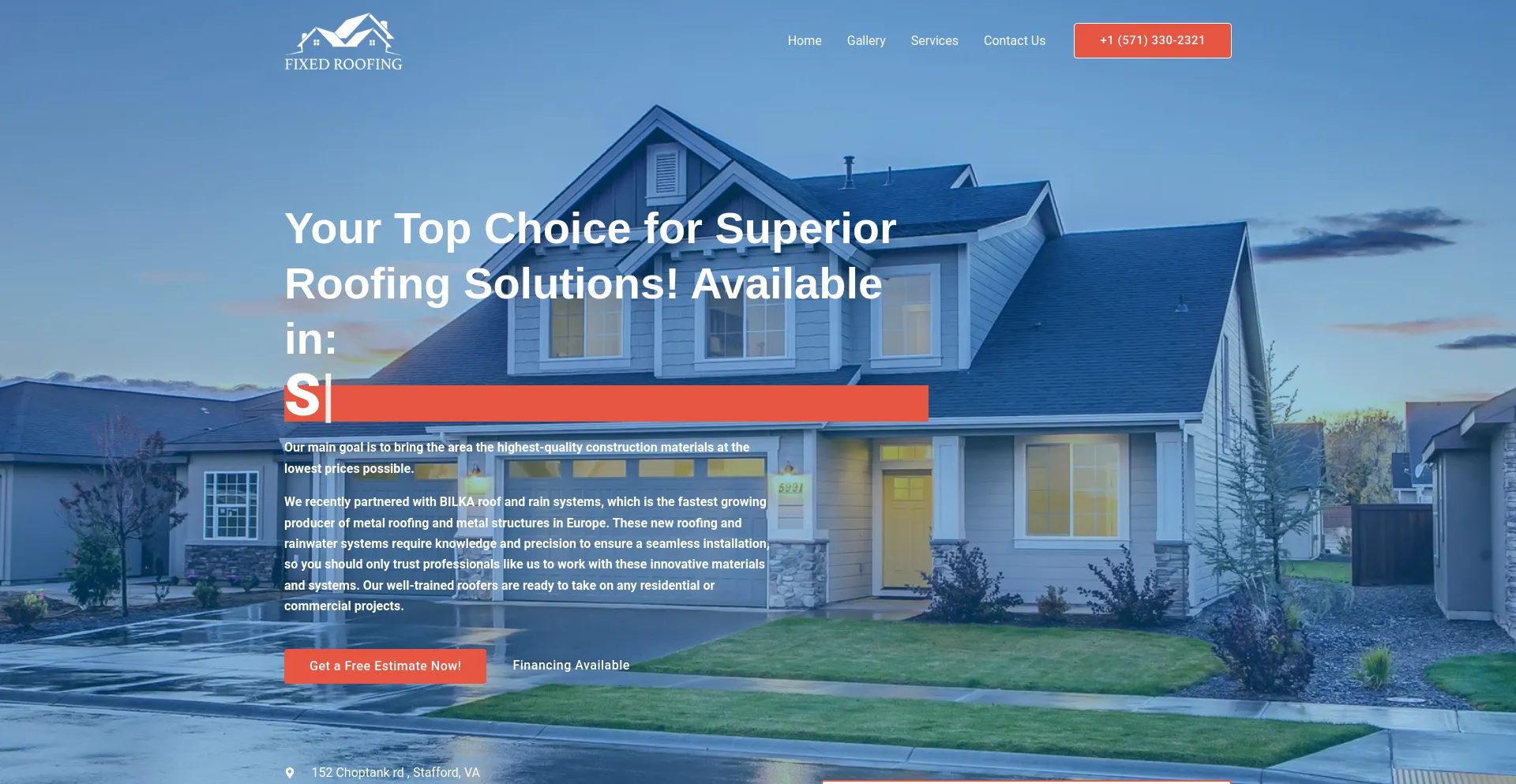 Screenshot of fixedroofing.com homepage