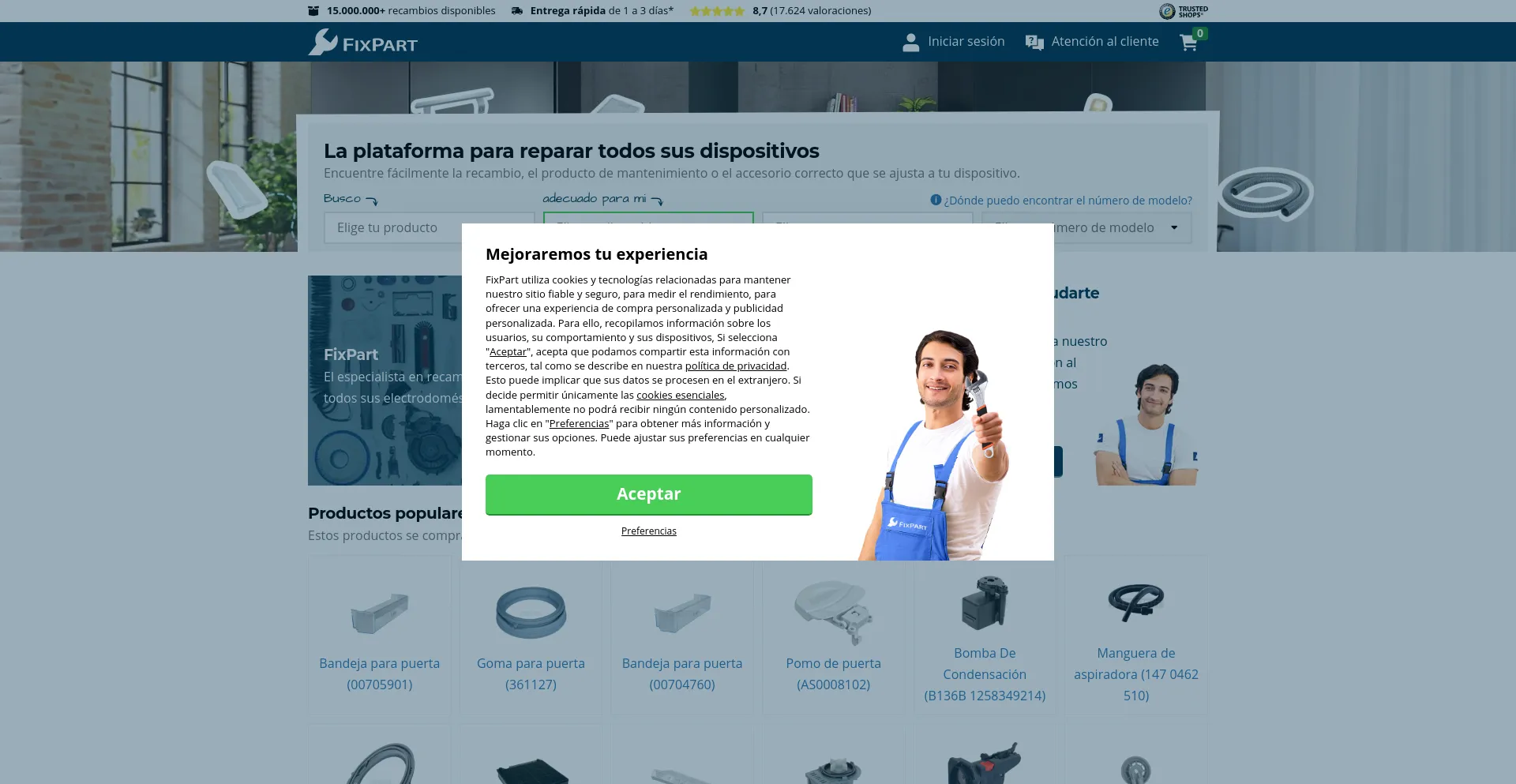 Screenshot of fixparts.es homepage