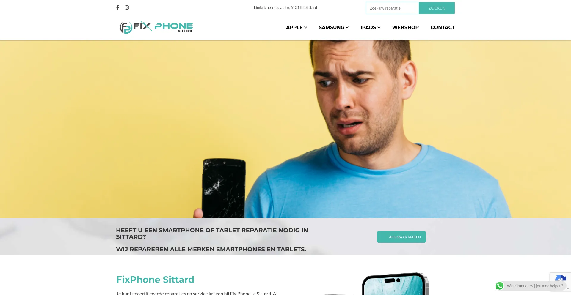 Screenshot of fixphonesittard.nl homepage