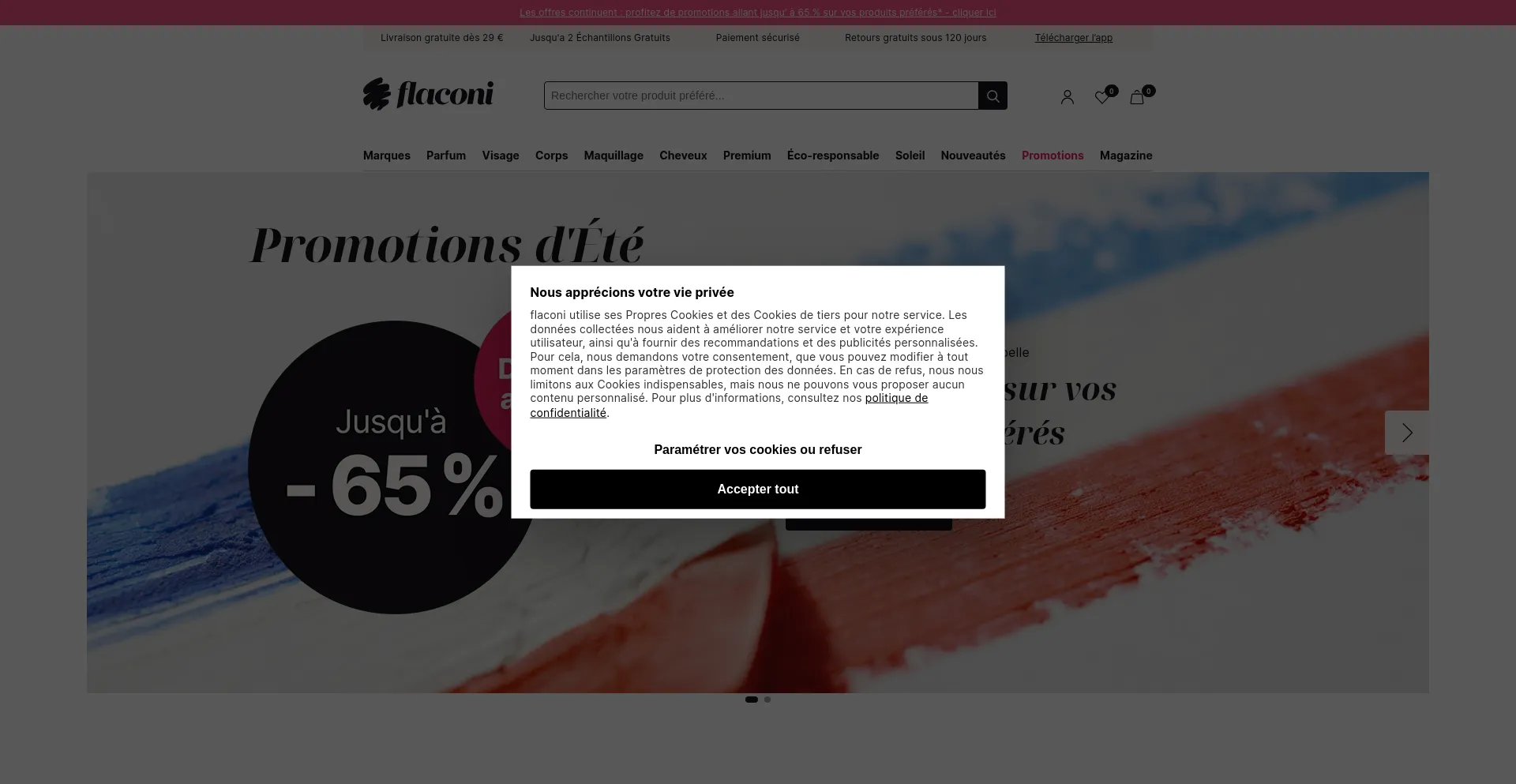 Screenshot of flaconi.fr homepage