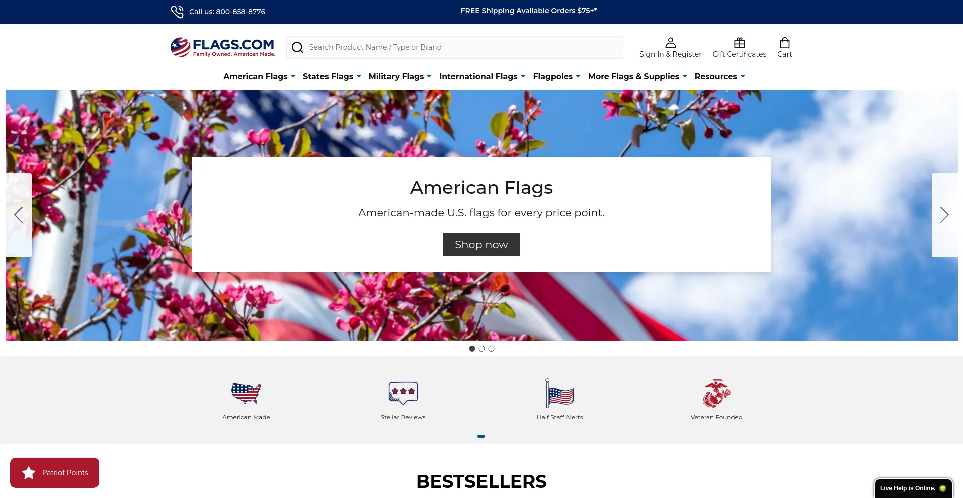 Screenshot of flags.com homepage