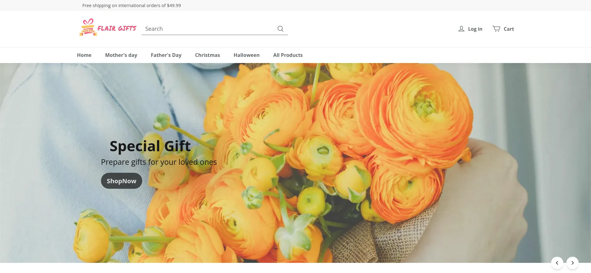 Screenshot of flairgifts.com homepage