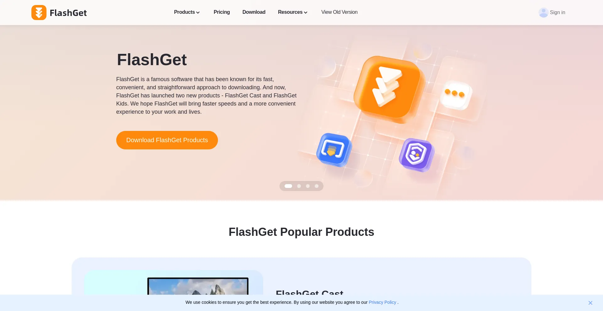 Screenshot of flashget.com homepage