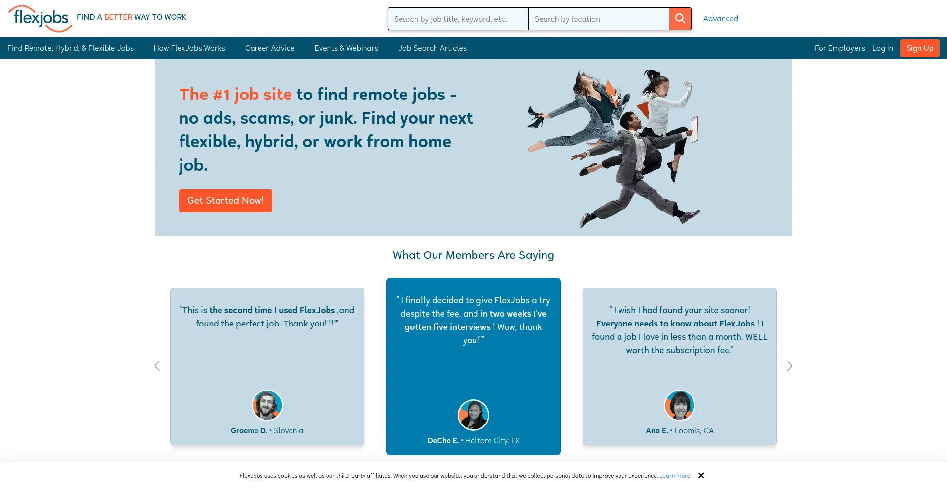 Screenshot of flexjobs.com homepage