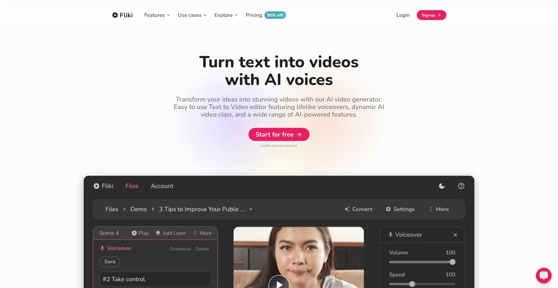 Screenshot of fliki.ai homepage