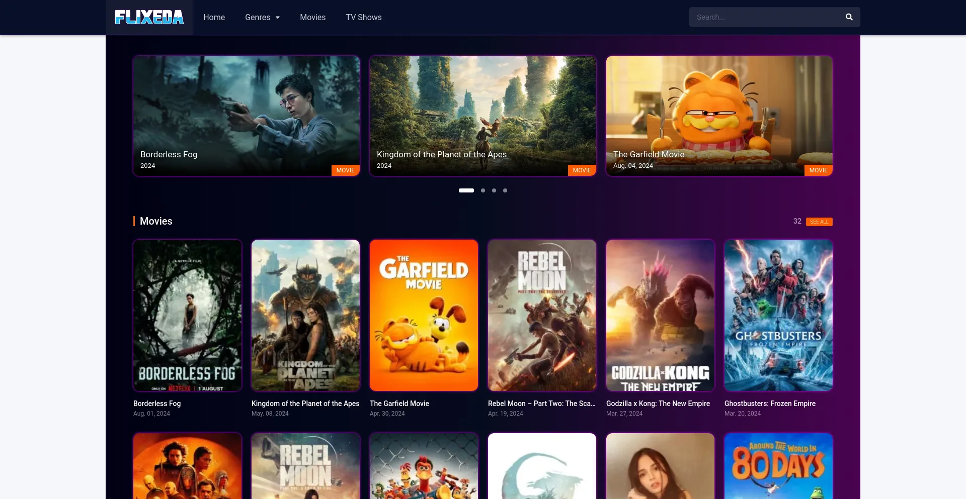 Screenshot of flixeda.com homepage