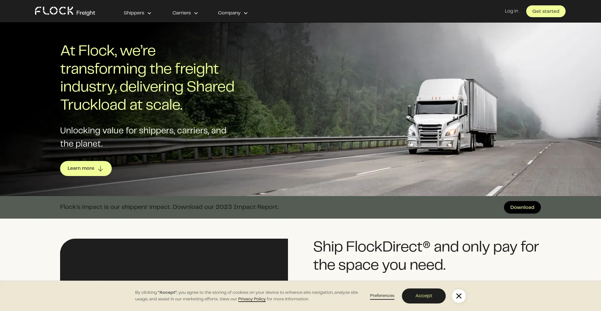 Screenshot of flockfreight.com homepage