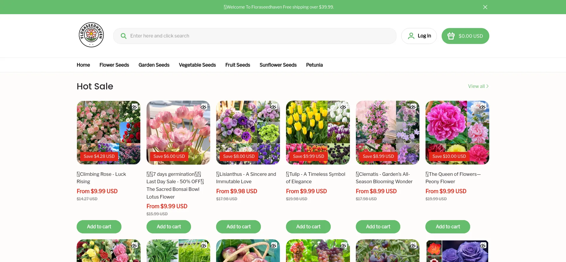 Screenshot of floraseedhaven.com homepage