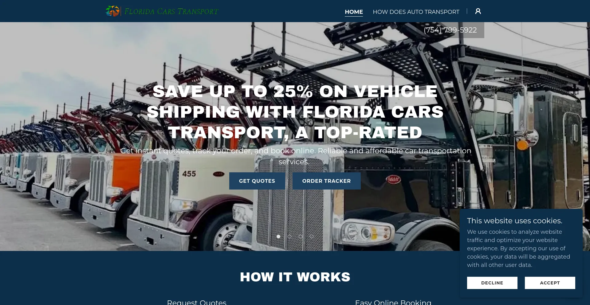 Screenshot of floridacarstransport.com homepage