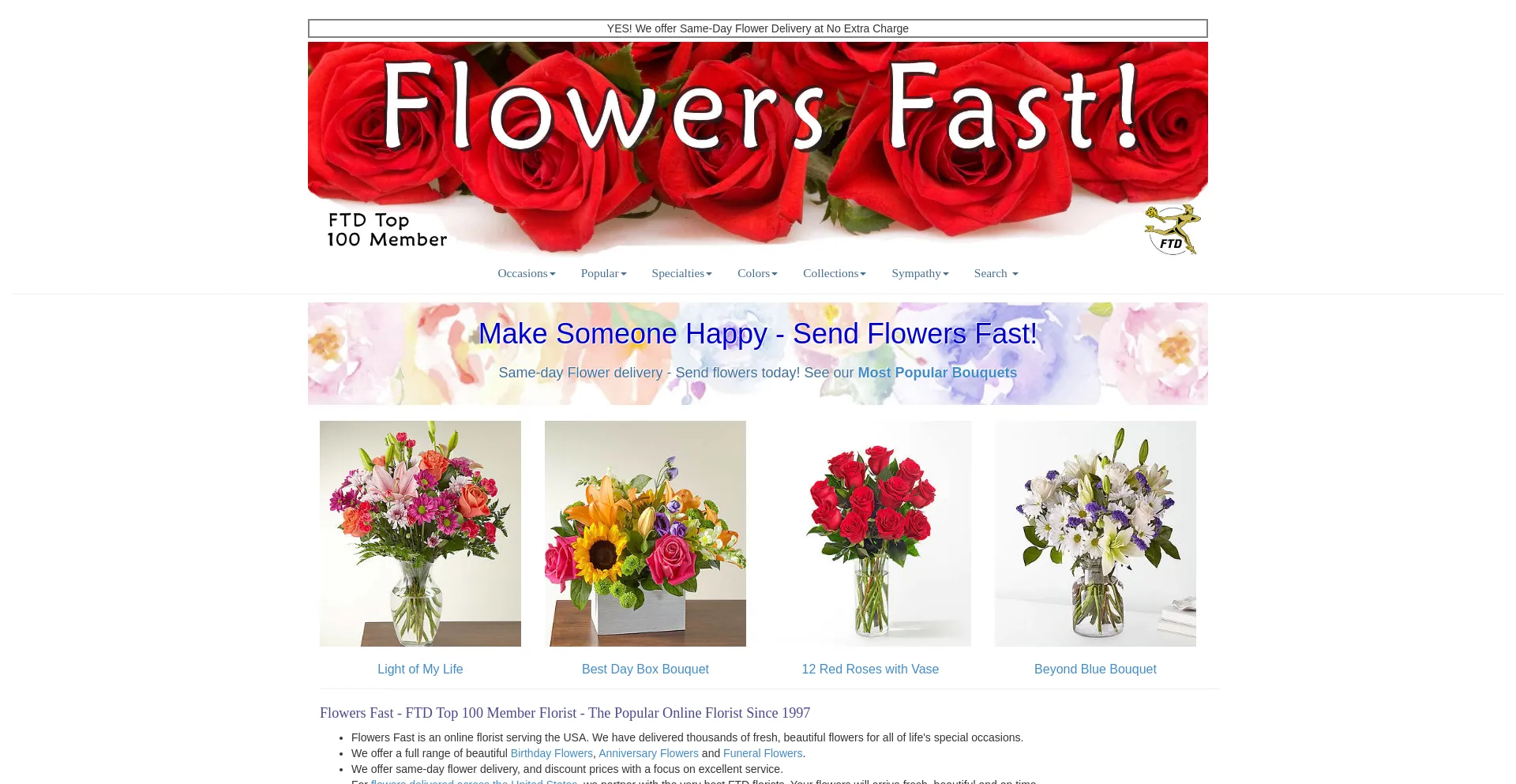 Screenshot of flowersfast.com homepage