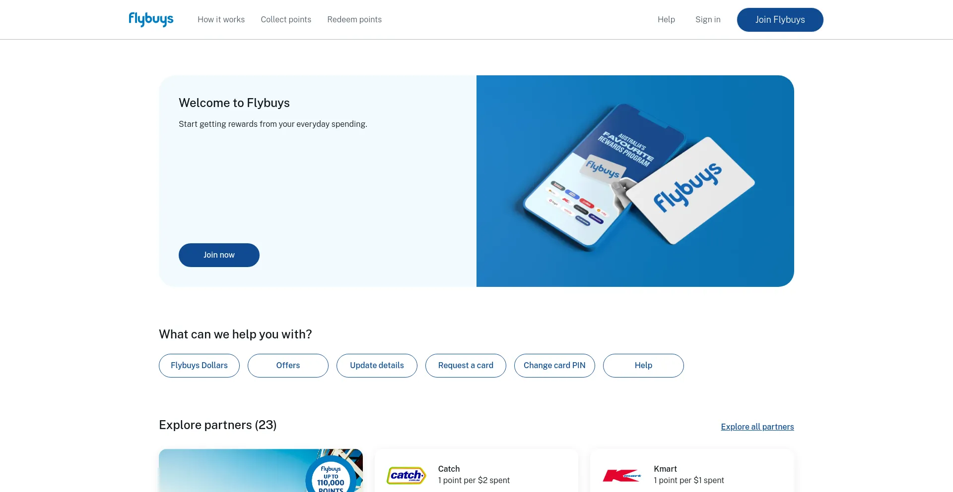 Screenshot of flybuys.com.au homepage