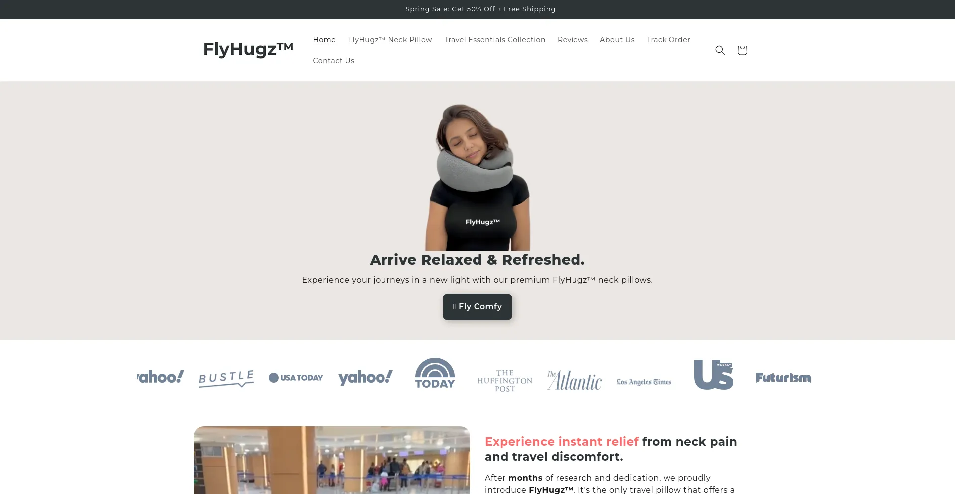 Screenshot of flyhugz.com homepage