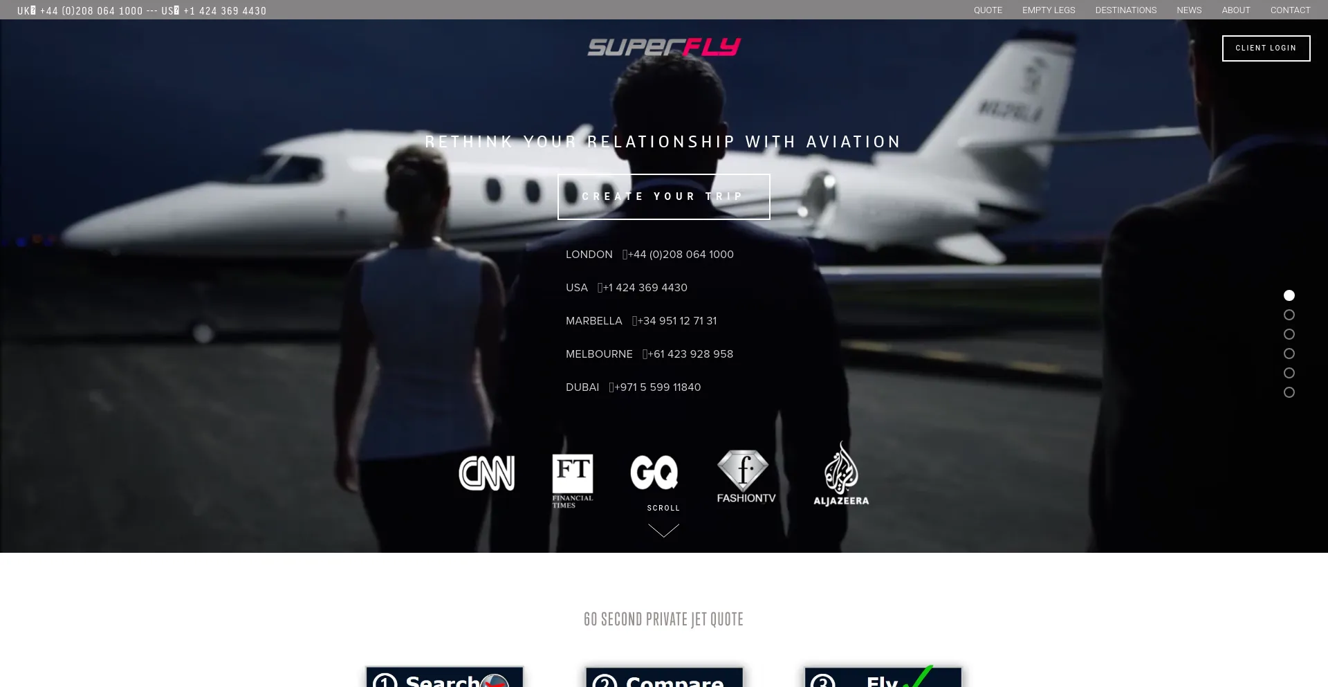 Screenshot of flysuperfly.com homepage