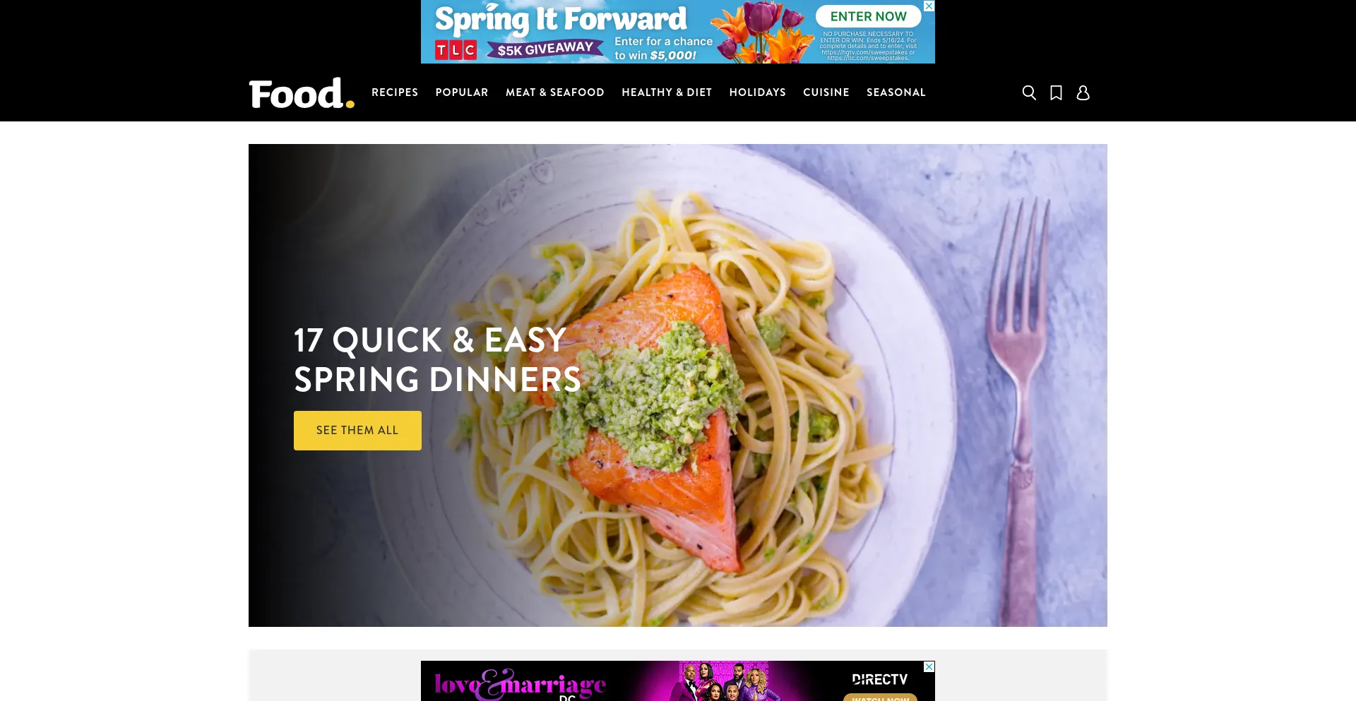 Screenshot of food.com homepage