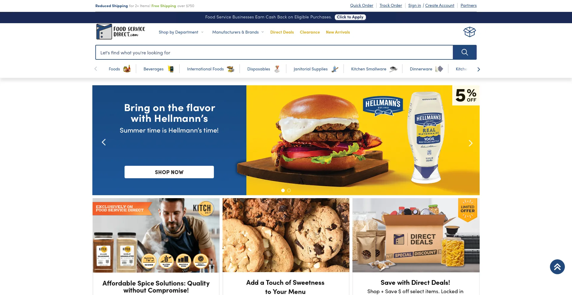 Screenshot of foodservicedirect.com homepage