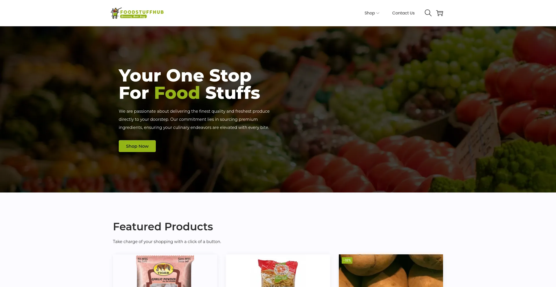 Screenshot of foodstuffhub.shop homepage