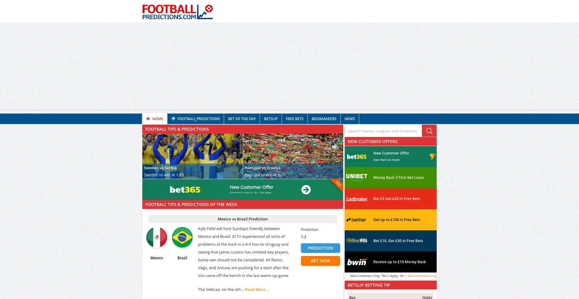 Screenshot of footballpredictions.com homepage