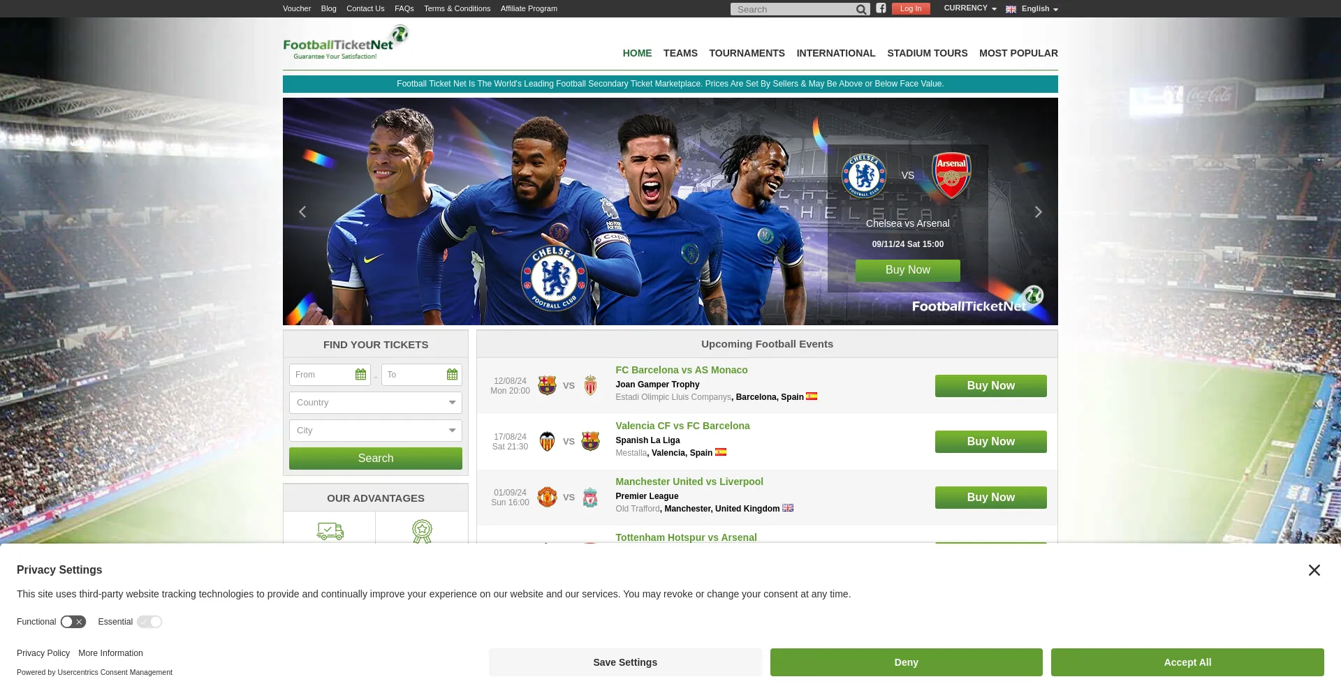 Screenshot of footballticketnet.com homepage