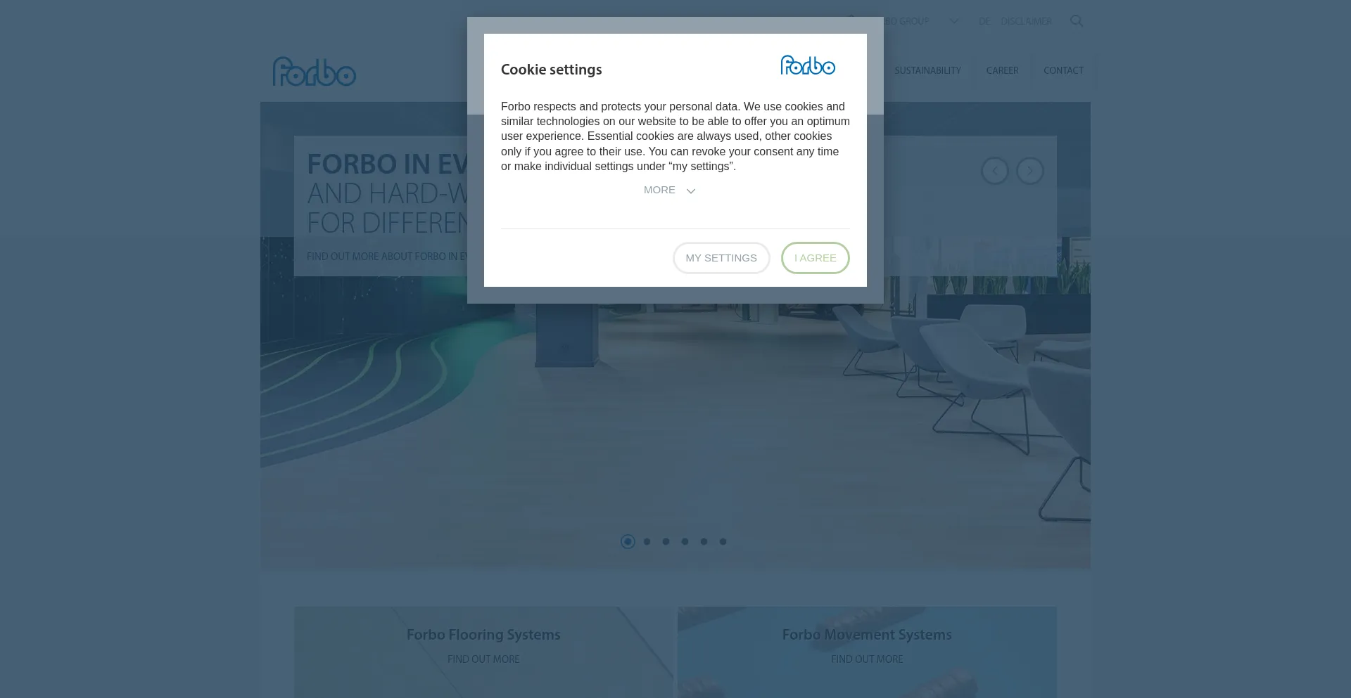 Screenshot of forbo.com homepage