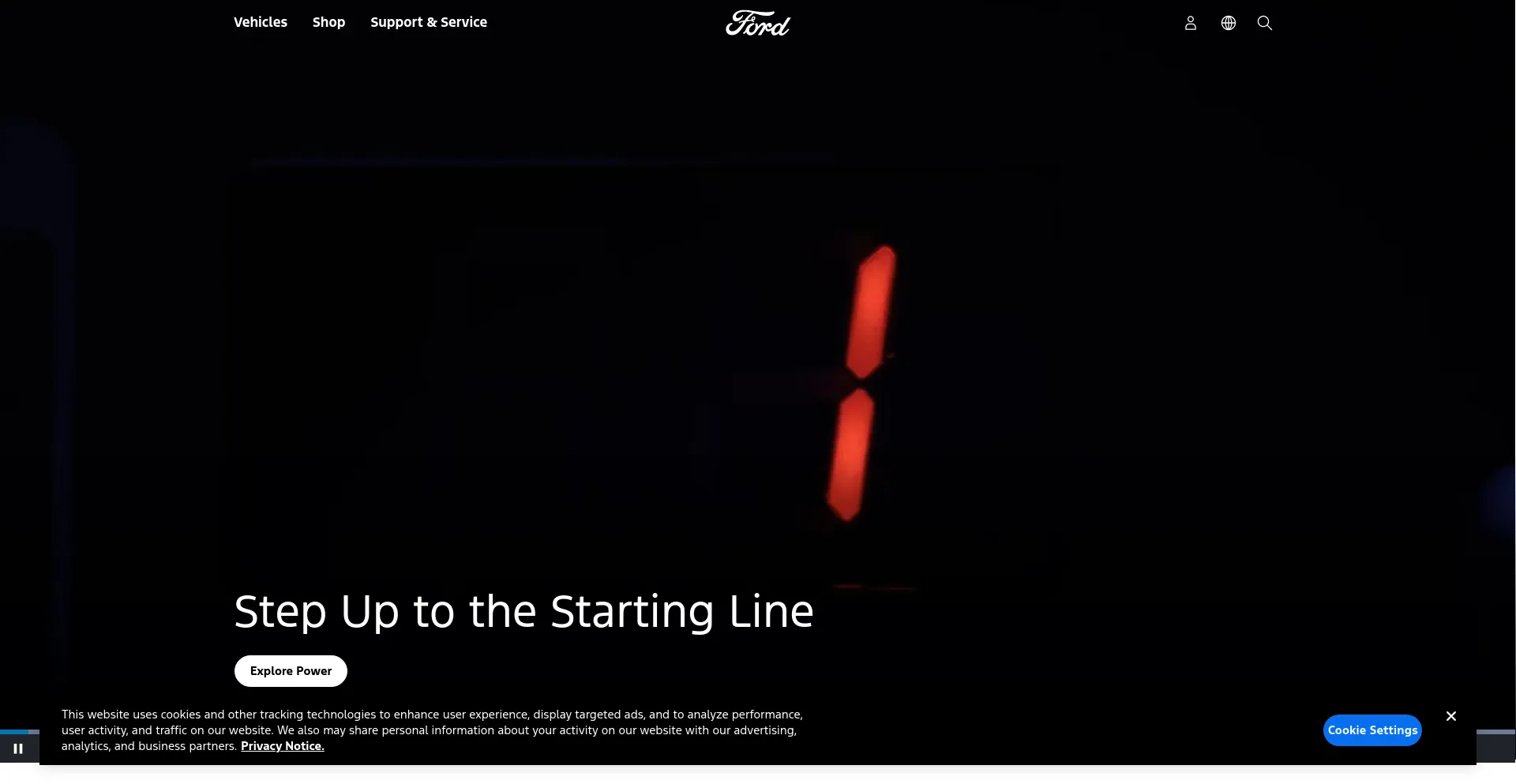 Screenshot of ford.com homepage