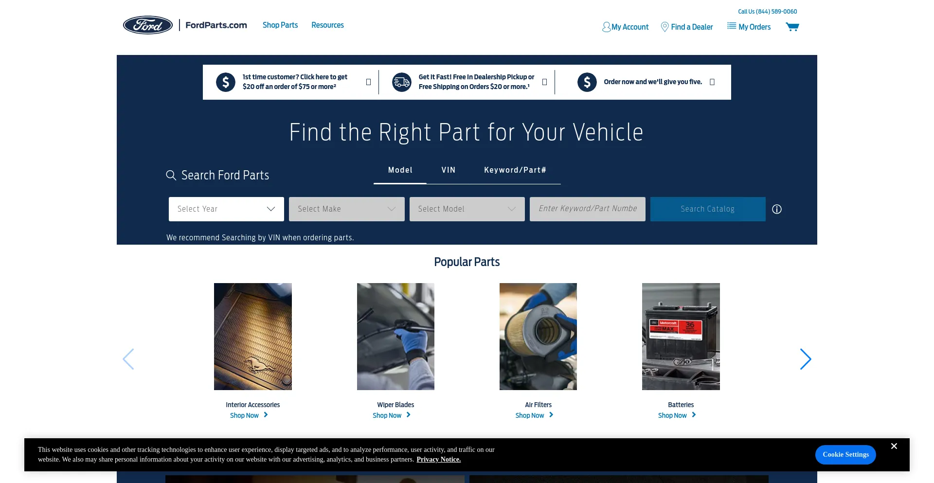 Screenshot of fordparts.com homepage