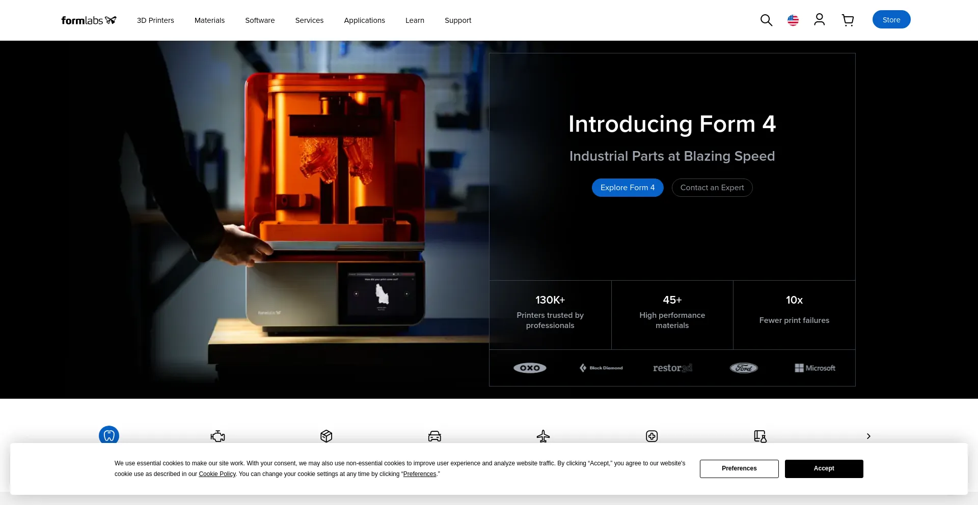 Screenshot of formlabs.com homepage