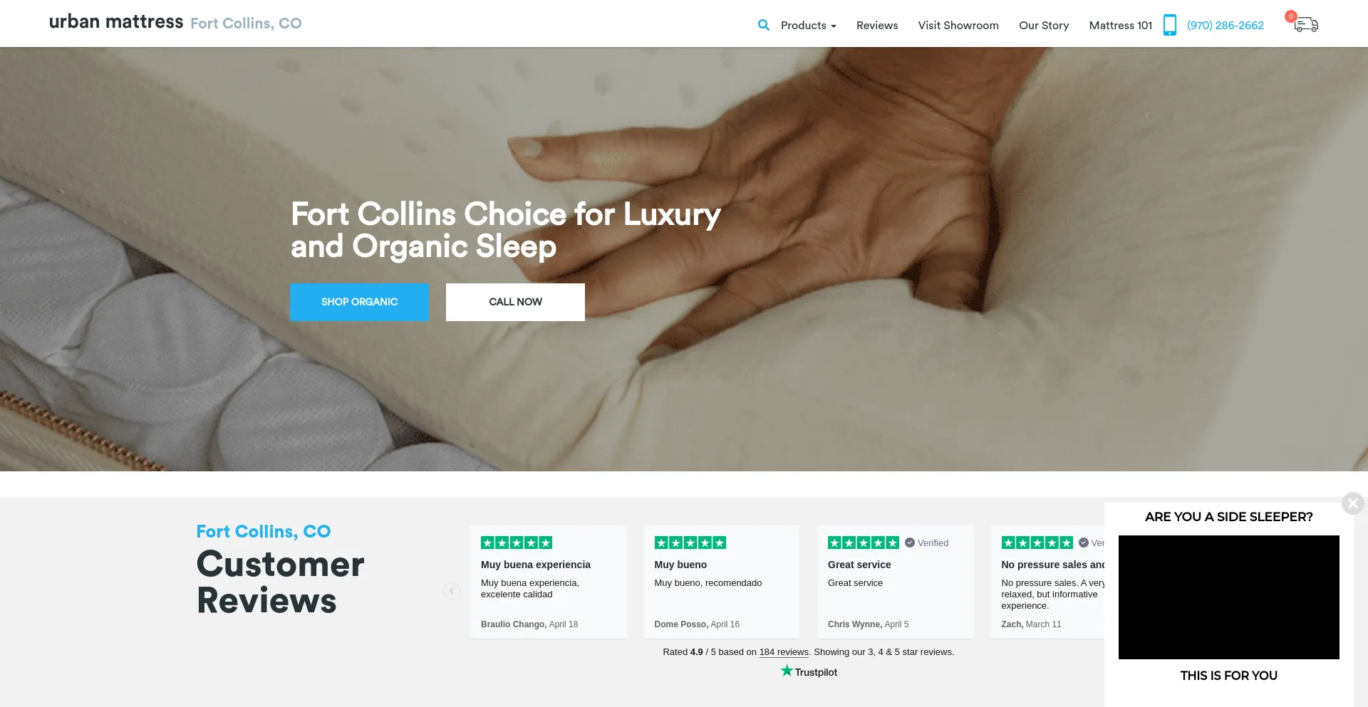 Screenshot of fortcollins.urbanmattress.com homepage