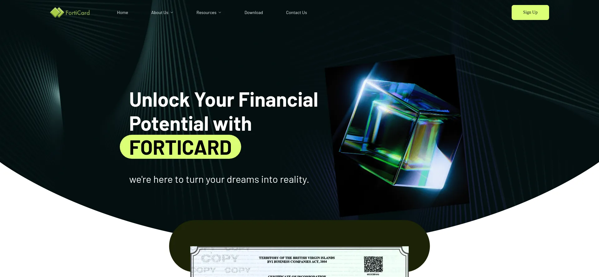 Screenshot of forti-card.com homepage