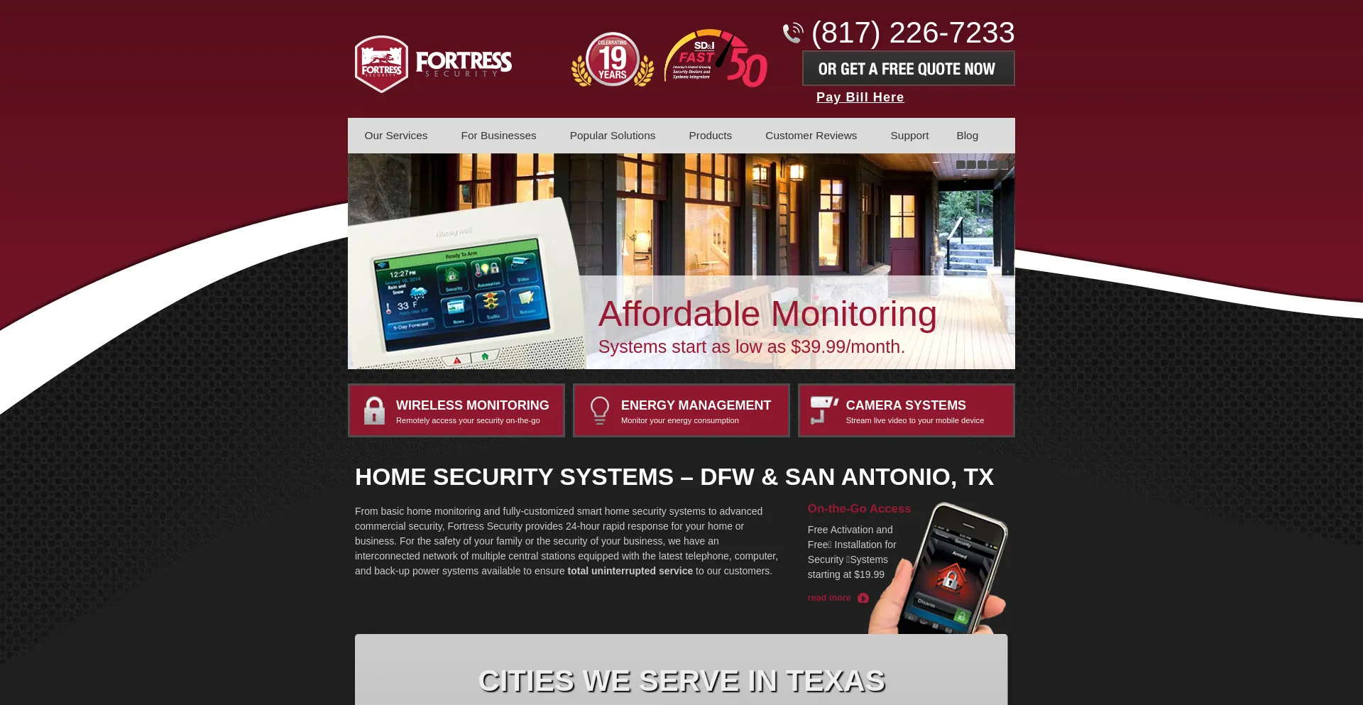 Screenshot of fortresssecurity.com homepage