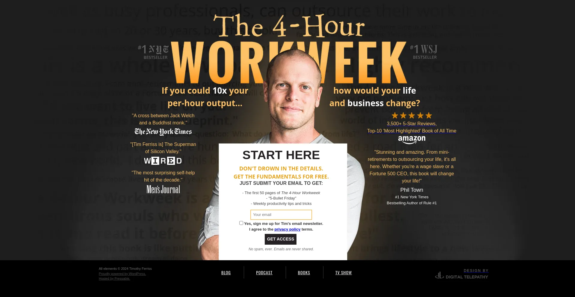 Screenshot of fourhourworkweek.com homepage