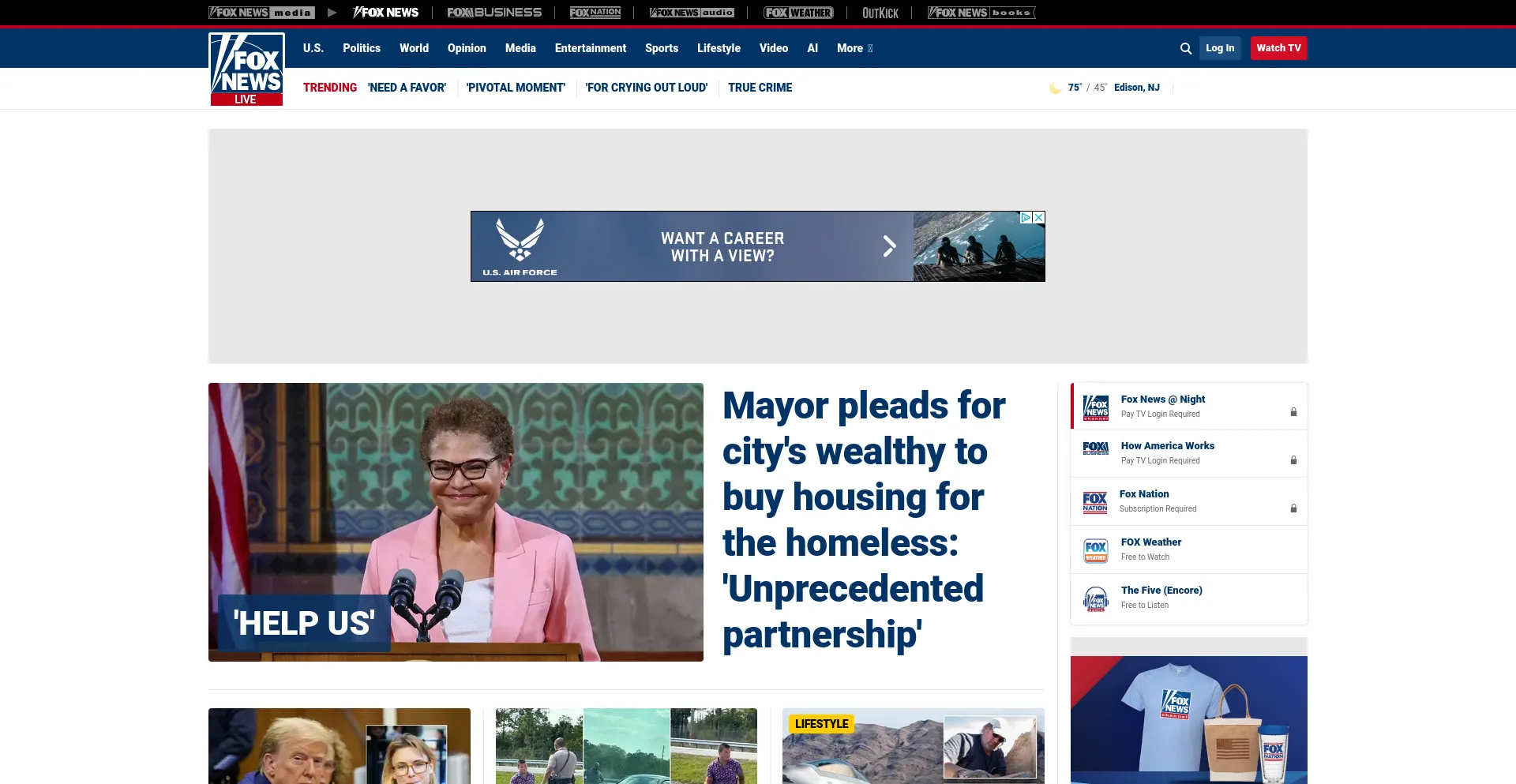 Screenshot of foxnews.com homepage